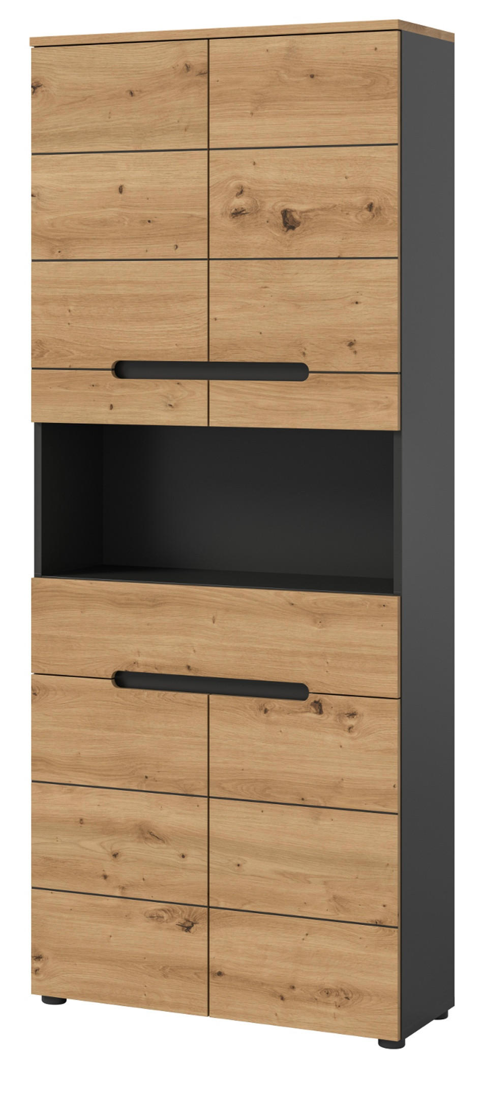 HOCHSCHRANK Eiche, grau 76 x 193 cm, Badschrank mit Soft-Close - Eiche Artisan/Grau, Holz/Holzwerkstoff (76/193/34cm) - Inn.Furn