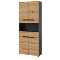 HOCHSCHRANK Eiche, grau 76 x 193 cm, Badschrank mit Soft-Close - Eiche Artisan/Grau, Holz/Holzwerkstoff (76/193/34cm) - Inn.Furn
