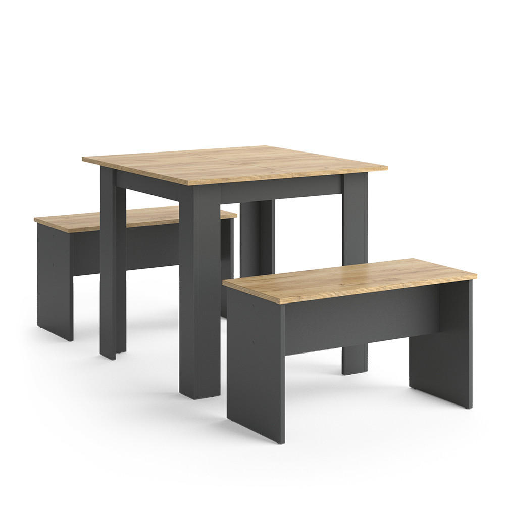 ESSTISCH SET Sentio Anthrazit 80 x 80 cm mit 2 Bänken - Anthrazit, Holzwerkstoff (80/73/80cm) - Vicco