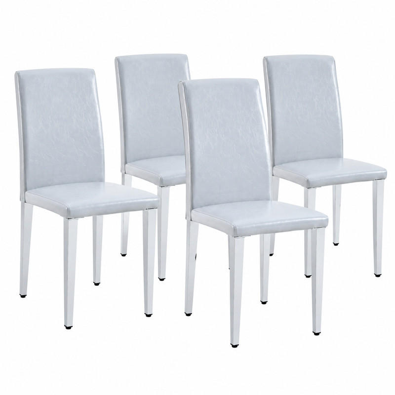 ESSZIMMERSTUHL 4er-Set PU-Bezug Metallbeine Hellgrau Silber - Hellgrau, Metall (47/90/41cm) - Meubliv