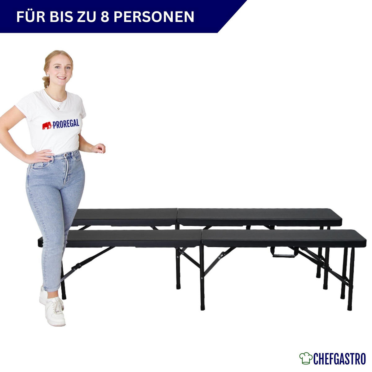 BIERBANK 2er Set klappbar wetterfest 8 Personen Kunststoff Schwarz - Schwarz, Kunststoff (180/43/43cm) - CHEFGASTRO