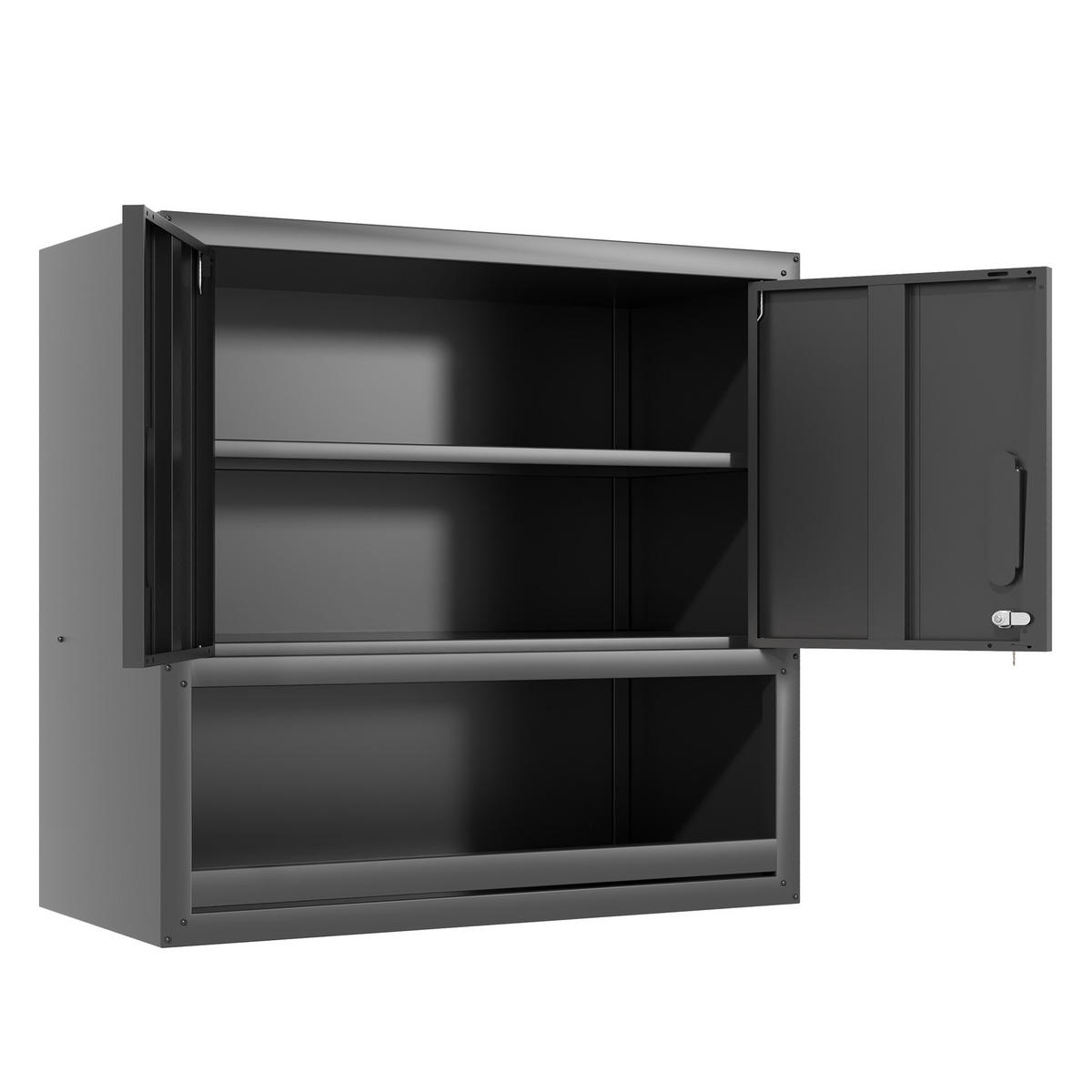 KOMBINATIONSMÖBEL – 77 cm hoch, mit abschließbarer Schranktür, einem verstellbaren Einlegeboden und einem offenen Fach (Selbstmontage erforderlich). - Schwarz, Metall (30/76.99/75cm) - DCA