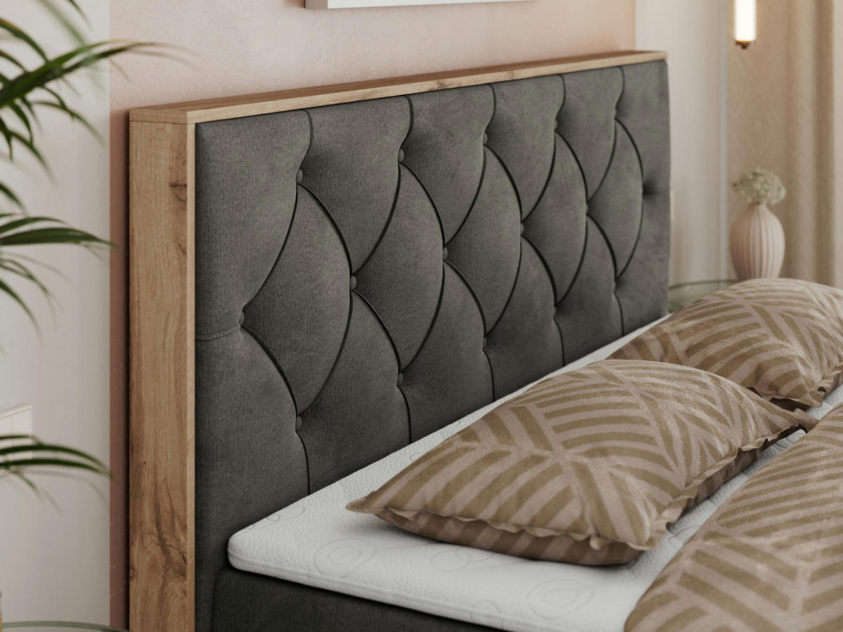 BOXBETT VENETO 200/200 Dunkelgrau Velvet - H3 - Dunkelgrau, Holz/Textil (200/200cm) - MKS