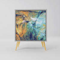 SIDEBOARD ABSTRACT THOUGHTS, Grau, 57,5x42x75,5 cm, Goldfarbene Metallfüße - Goldfarben/Multicolor, Holzwerkstoff/Metall (57.5/75.5/42cm) - SpaceRebels