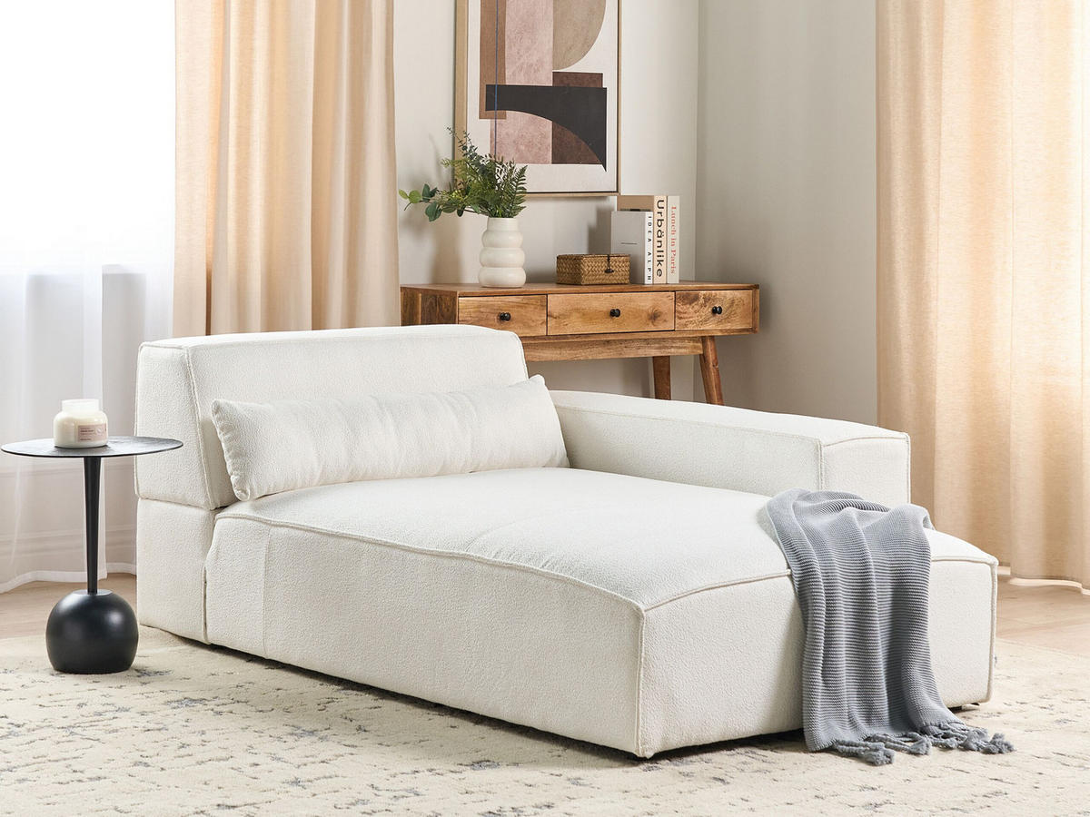 ČALOUNĚNÉ LEHÁTKO CHAISE LONGUE LEVOSTRANNÉ Bouclé Krémově bílé Hellnar - bílá/krémová, textil (102/70/176cm) - Beliani