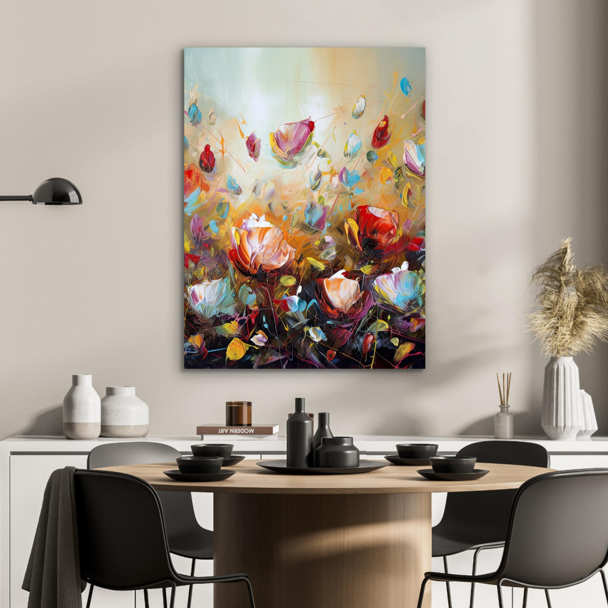 KOVOVÝ OBRAZ Kvety - Umenie - Príroda - Olejomaľba 60x80 cm - viacfarebná, kov (60/80cm) - MuchoWow