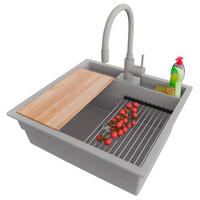 GRANITSPÜLE Bergen Pocket, 2-er set Grau 56/54 cm 1 Becken + Küchenarmatur 38/14 cm + Ablauf-Set + Küchenzubehörset ab 60er Unterschrank - Chromfarben/Beige, Kunststoff (56/20/54cm) - Primagran