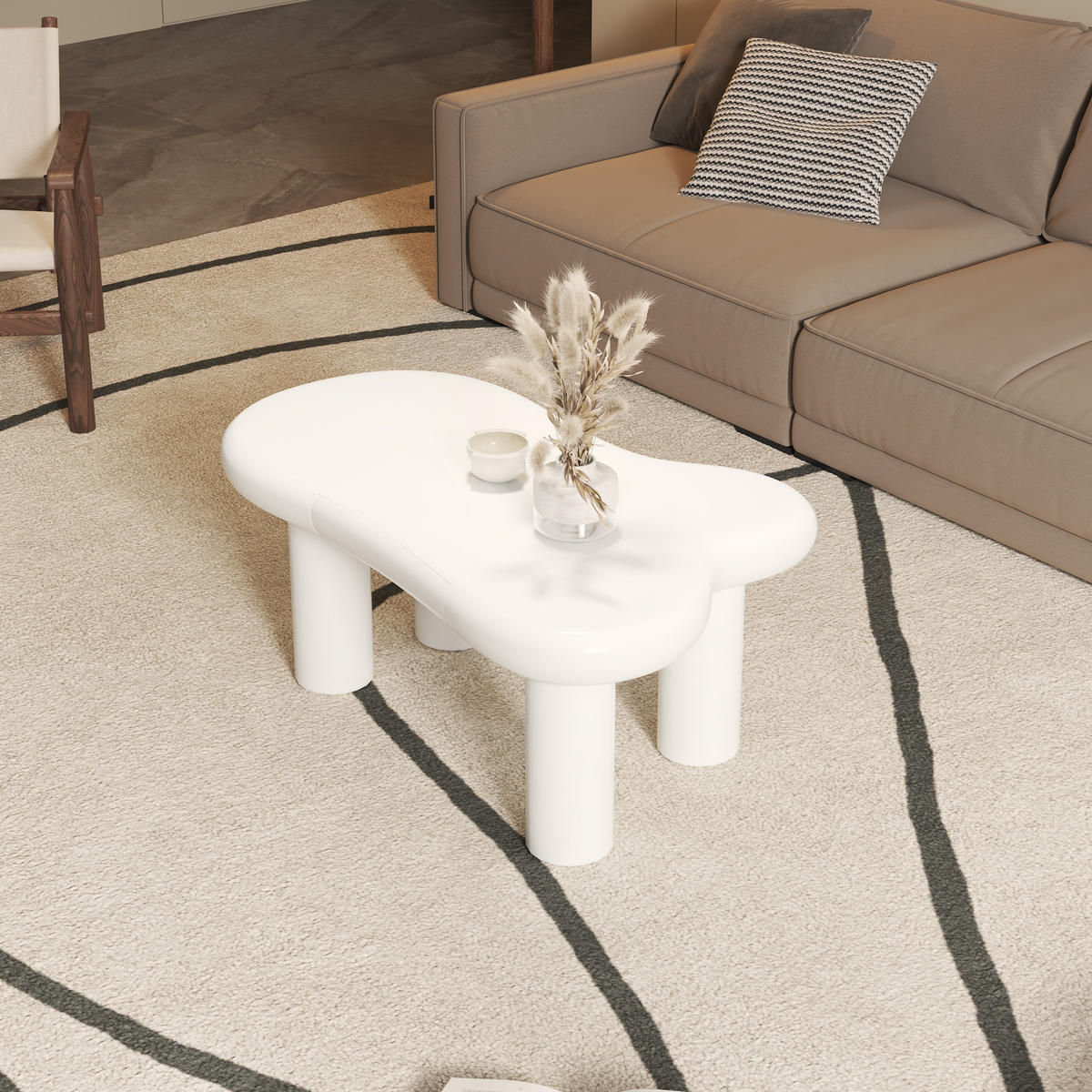 COUCHTISCH Wolkenform LED 16 Farben weiß - Weiß, Holz (65.5/98/40cm) - LEBENLANG