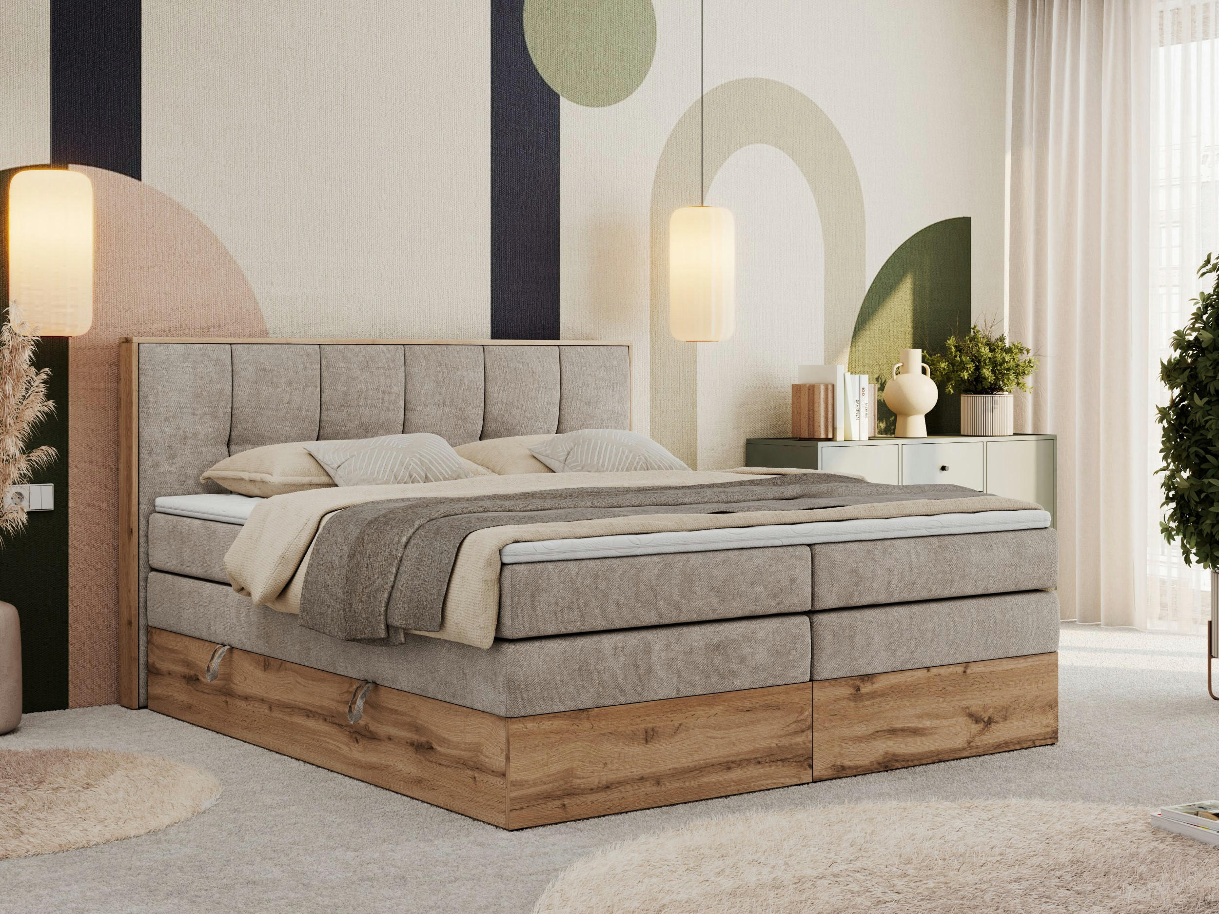 BOXSPRINGBETT ALBERO 1 KING 120/200 Beige Strukture - H3 - Beige, Holz/Textil (120/200cm) - MKS
