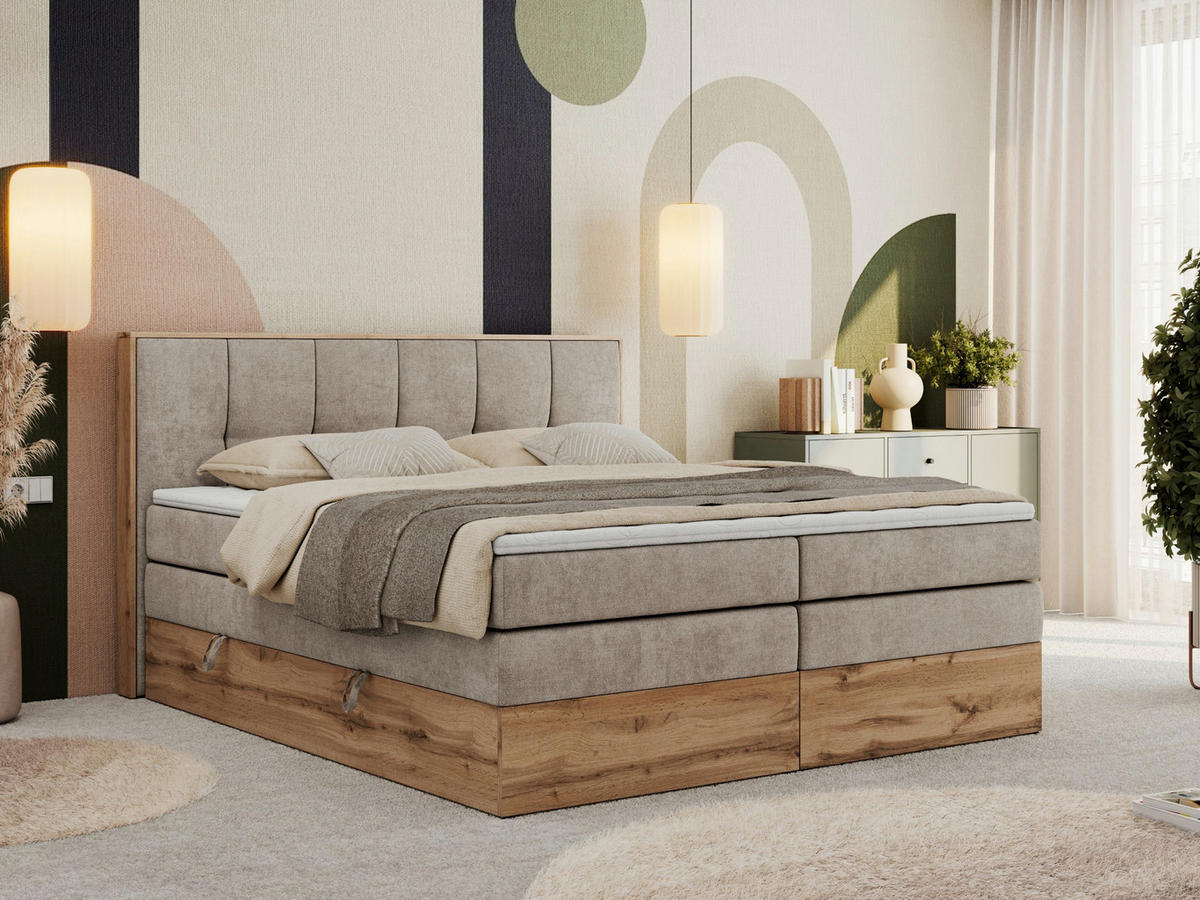 BOXSPRINGBETT ALBERO 1 KING 120/200 Beige Strukture - H3 - Beige, Holz/Textil (120/200cm) - MKS