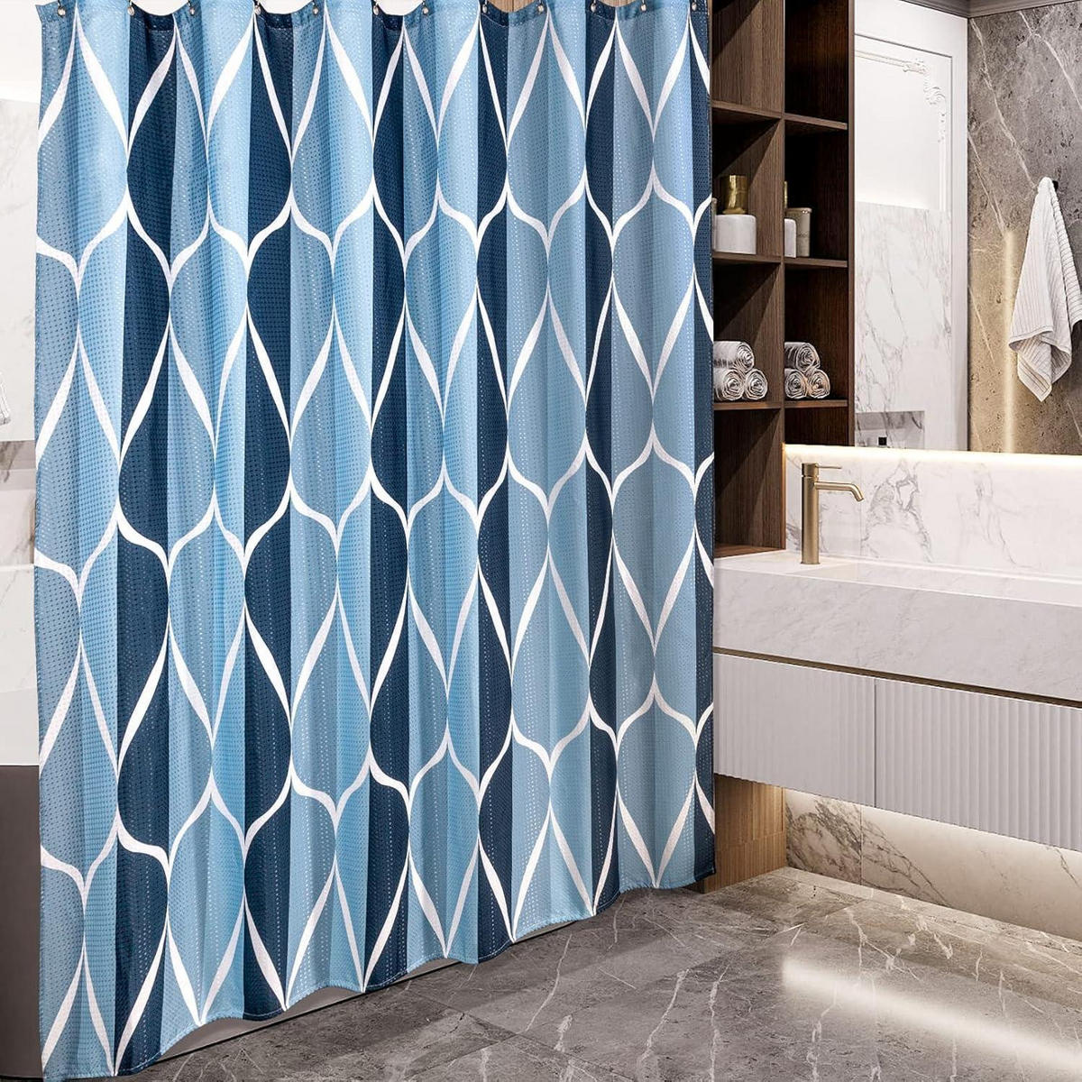 DUSCHVORHANG Geometrisch 182 x 182 cm Blau - Multicolor, Textil (182/182cm)