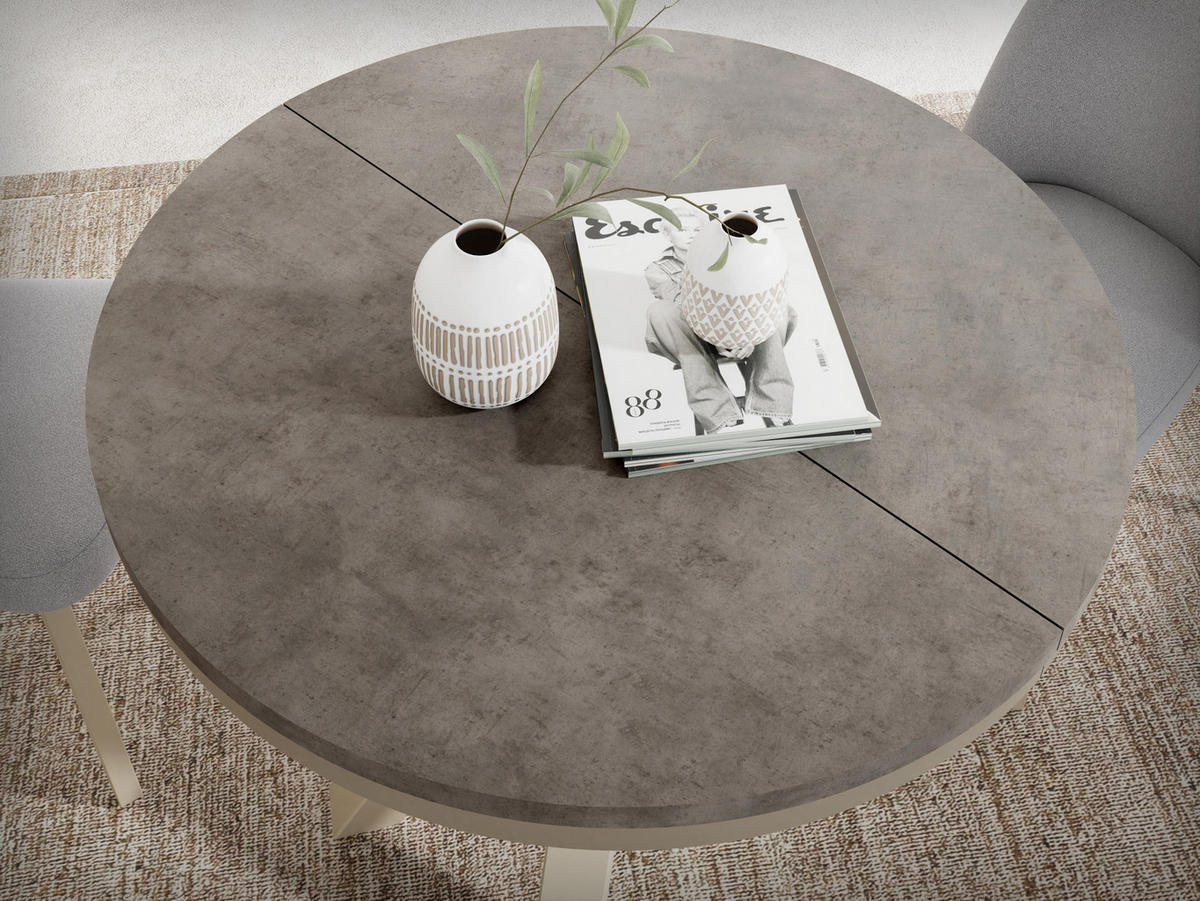 ESSTISCH Clara Beige Cashmere runder ausziehbarer, Dunkelgrauer Chicago Beton 100-180/100/76 cm - Kaschmir/Dunkelgrau, Holzwerkstoff/Metall (100/100/76cm) - WFL GROUP