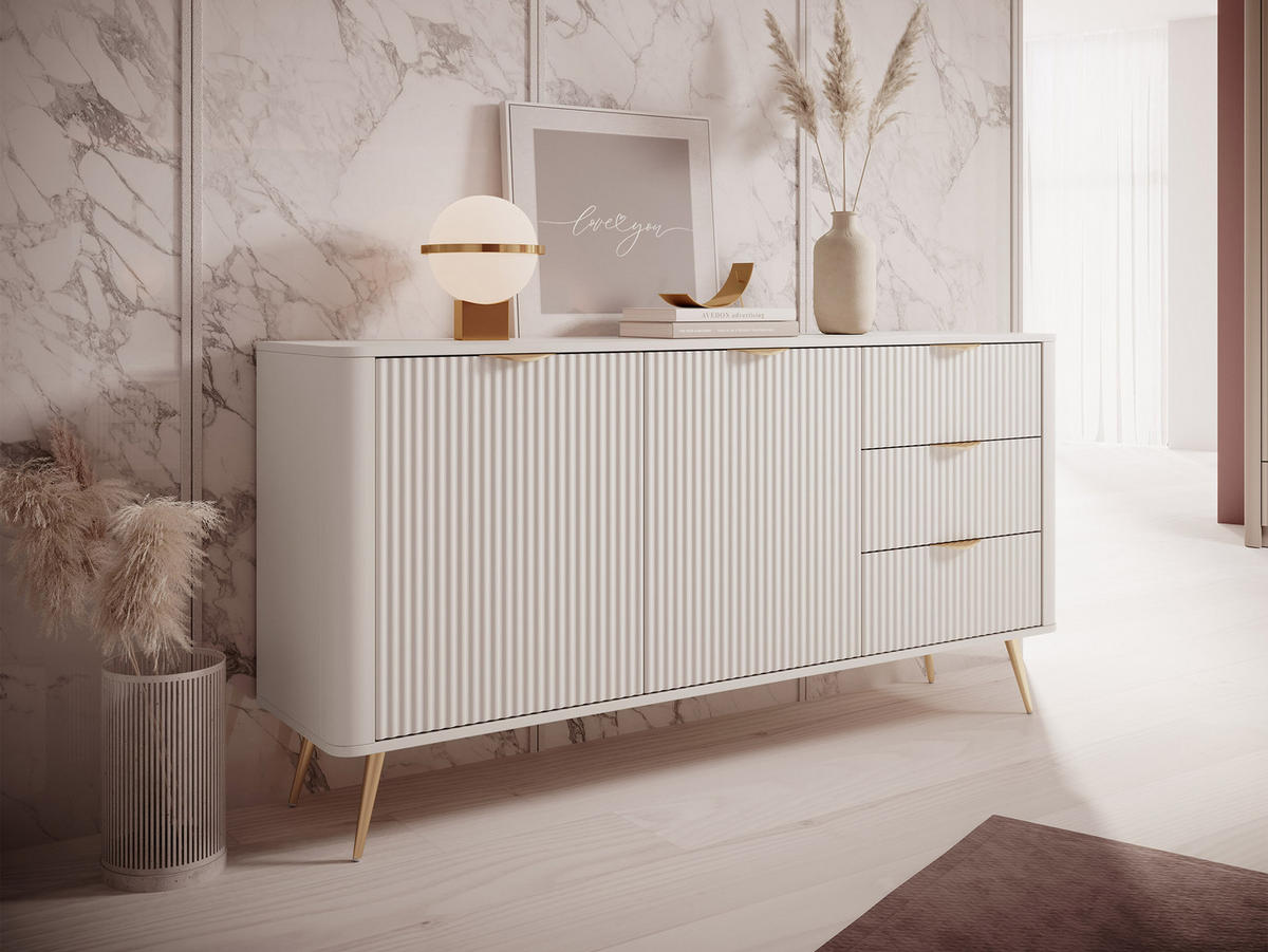 KOMBIKOMMODE Lante 2D3S - Beige/Goldfarben, Holzwerkstoff/Metall (164/82/38cm) - MIRJAN24