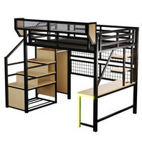 HOCHBETT 140/200 cm DE-01535, in Schwarz, mit Schreibtisch, LED-Beleuchtung und Steckdose - Schwarz, Metall (140/200cm) - ComfortXL