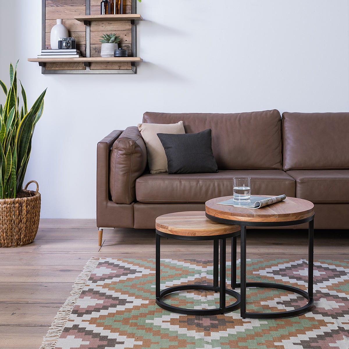 COUCHTISCH - Akazie massiv / Metall, 2er-Set - Akaziefarben, Holz (50/50/45cm) - home24