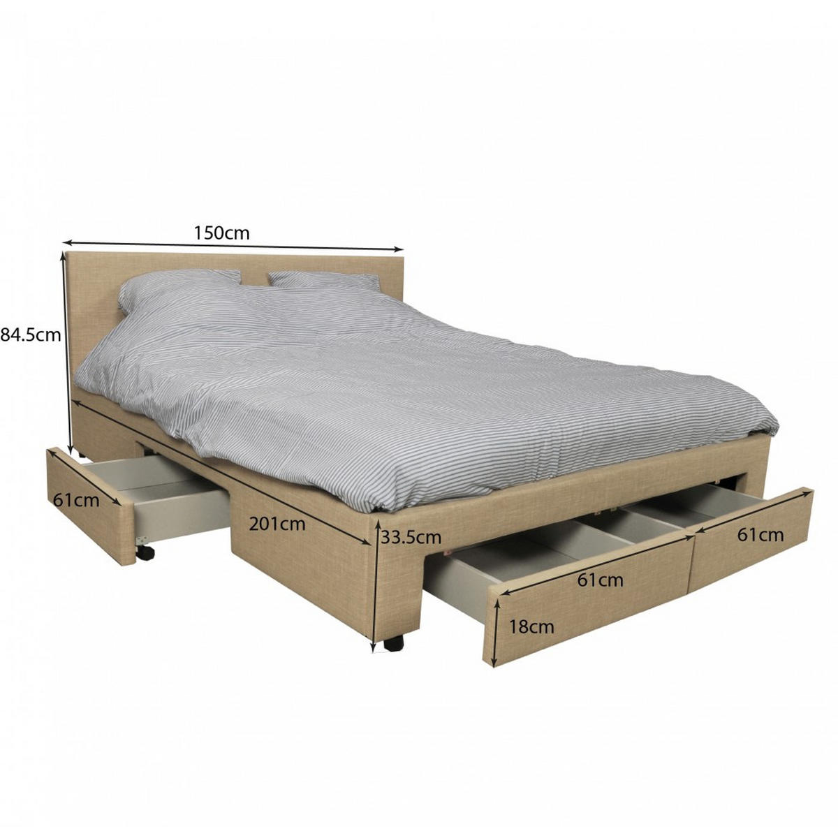 BETT LUGANO mit Schubladen/ Bett 140x190 - Beige - Beige, Holzwerkstoff (140/190cm) - Weber Industries