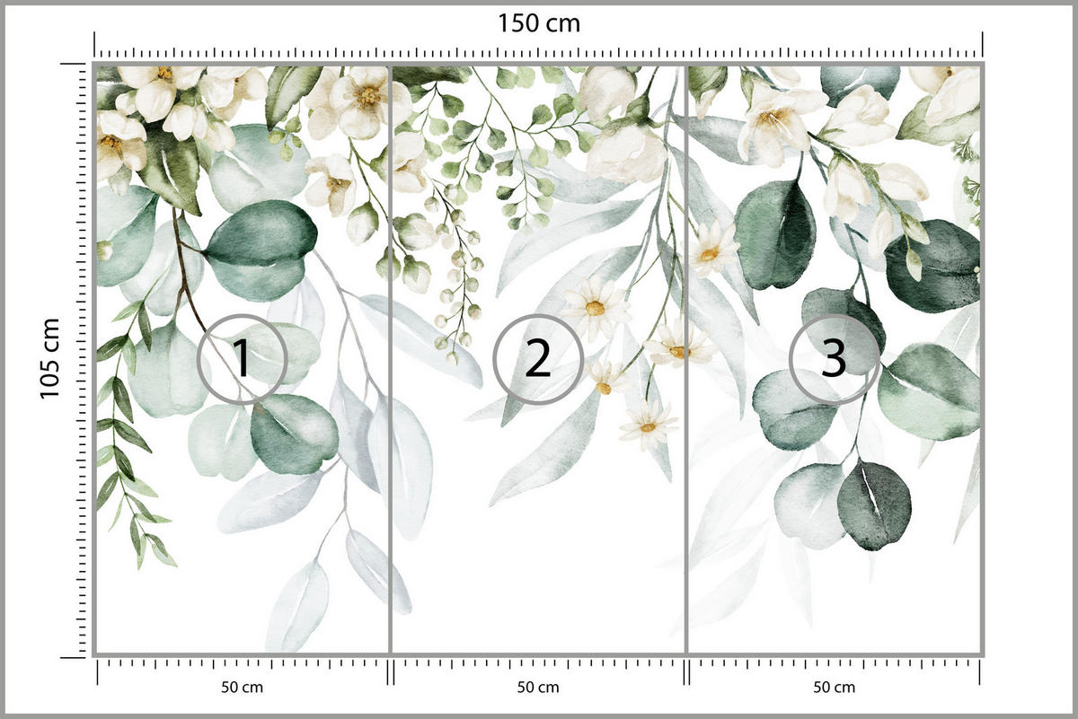 FOTOTAPETA Pre Spálňu Akvarel Listy Kvety Biela 150 x 105 cm - žltá/biela, papier (150/105cm) - Muralo