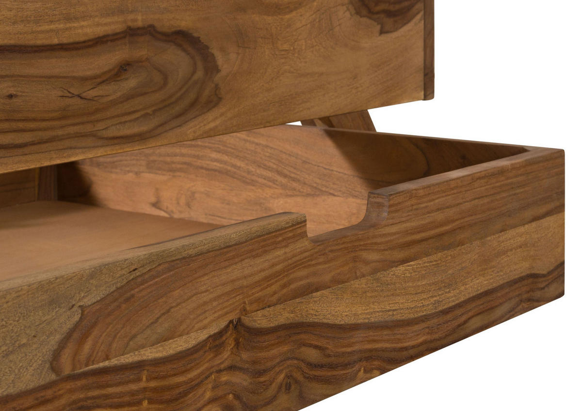BETT mit Schublade Massivholz Sheesham 200 x 200 x 85 natur MALMÖ 2 #236 - Braun, Holz (200/200cm) - Massivmoebel24