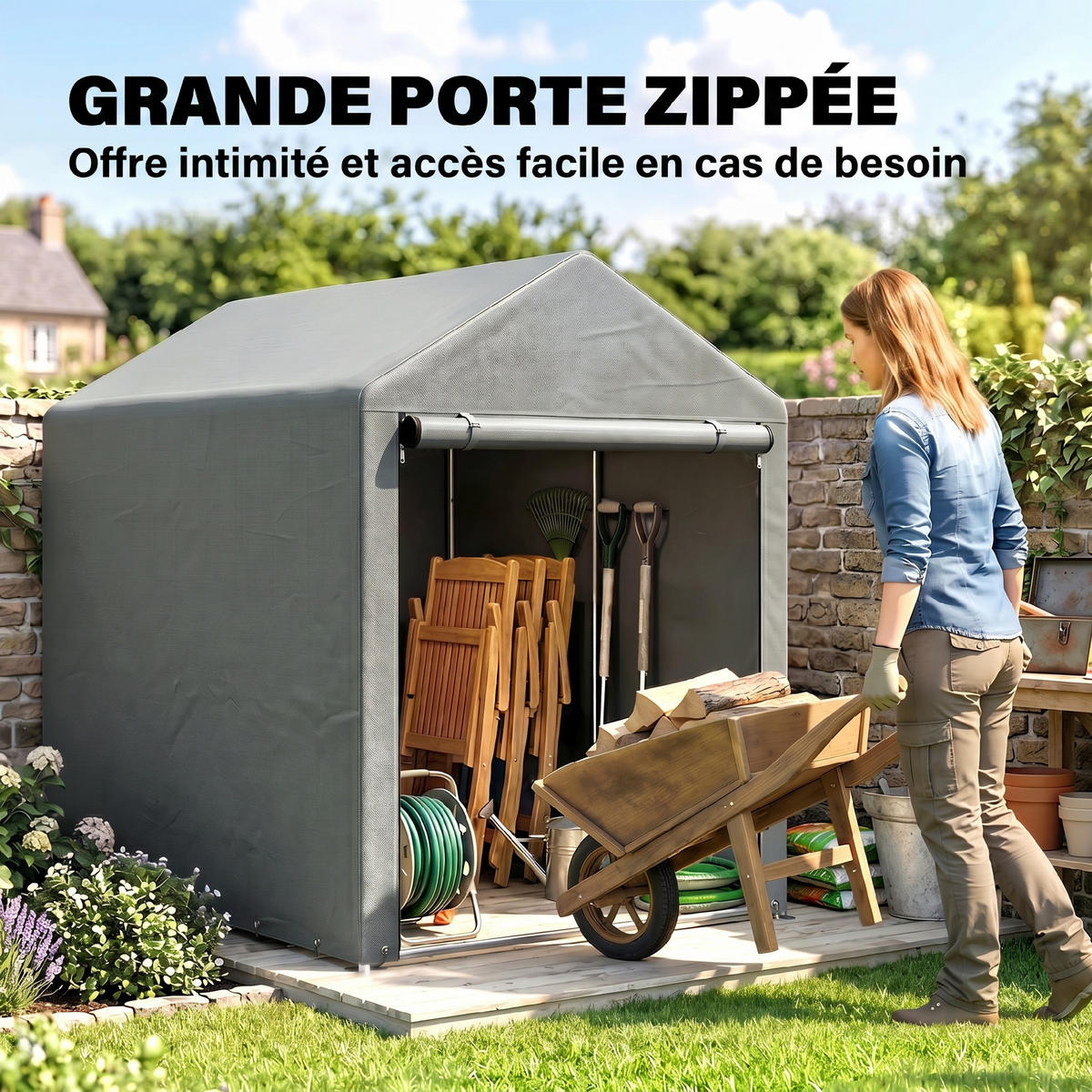 CARPORT Dunkelgrau 1 Stück - Dunkelgrau, Kunststoff/Metall (120/165/179cm) - GiPP