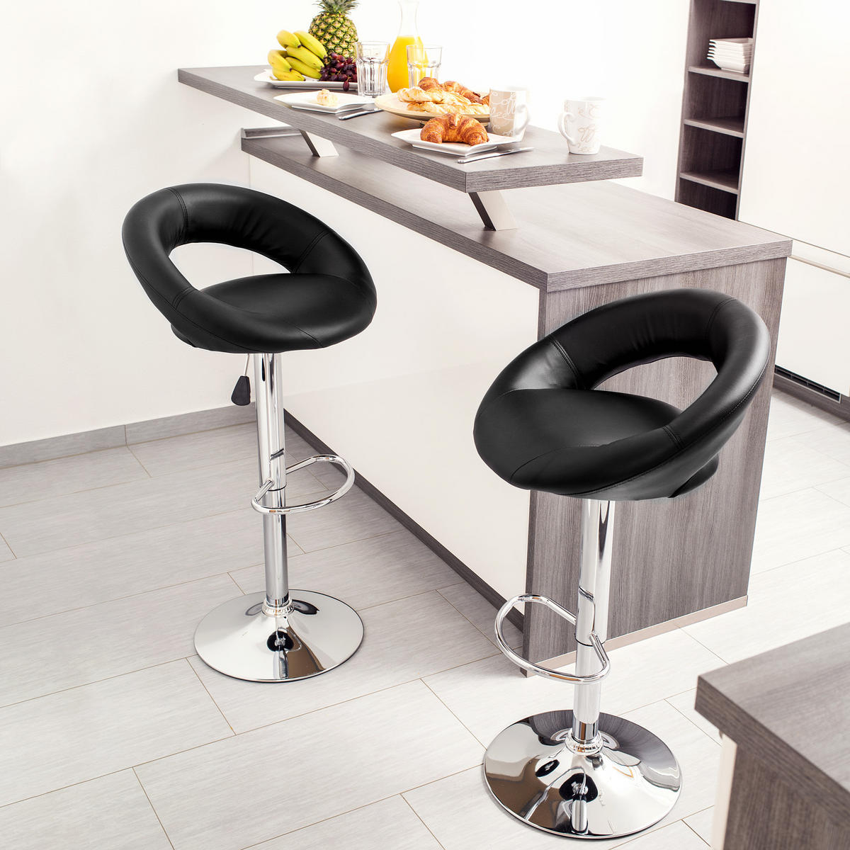 BARHOCKER 2er Set Christian,Sitzhöhe 63 - 83 cm,schwarz - Schwarz, Textil (34/100/40cm) - tectake