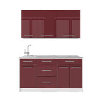 SINGLEKÜCHE Fame-Line, Bordeaux Hochglanz/Weiß, 150 cm ohne Arbeitsplatte - Bordeaux/Weiß, Holzwerkstoff (150/82/51.6cm) - Vicco