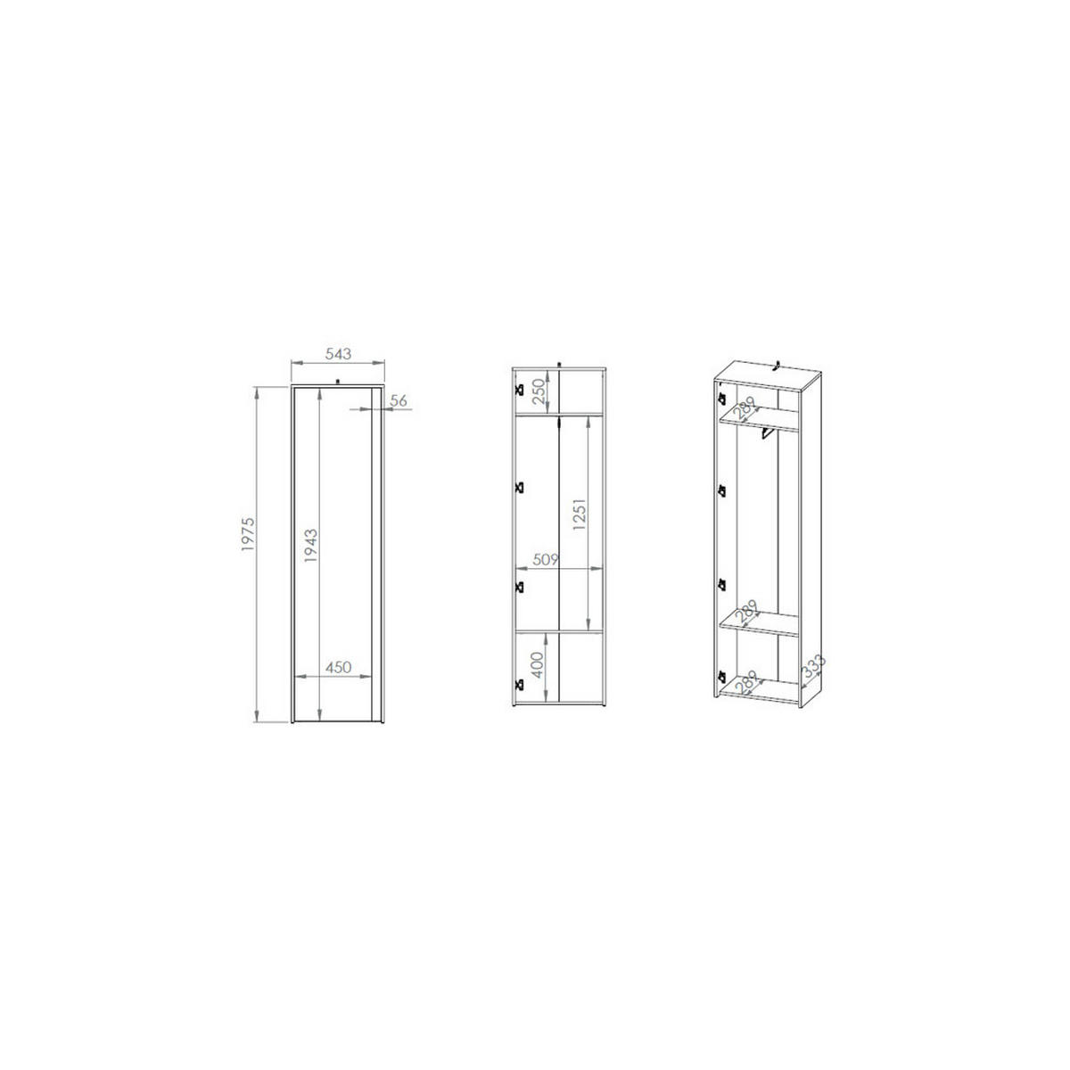 GARDEROBENSCHRANK Hyga Pinie weiß / anthrazit 54 / 34 / 198cm - Weiß/Grau, Holz/Holzwerkstoff (54/198/34cm) - Feldmann-Wohnen