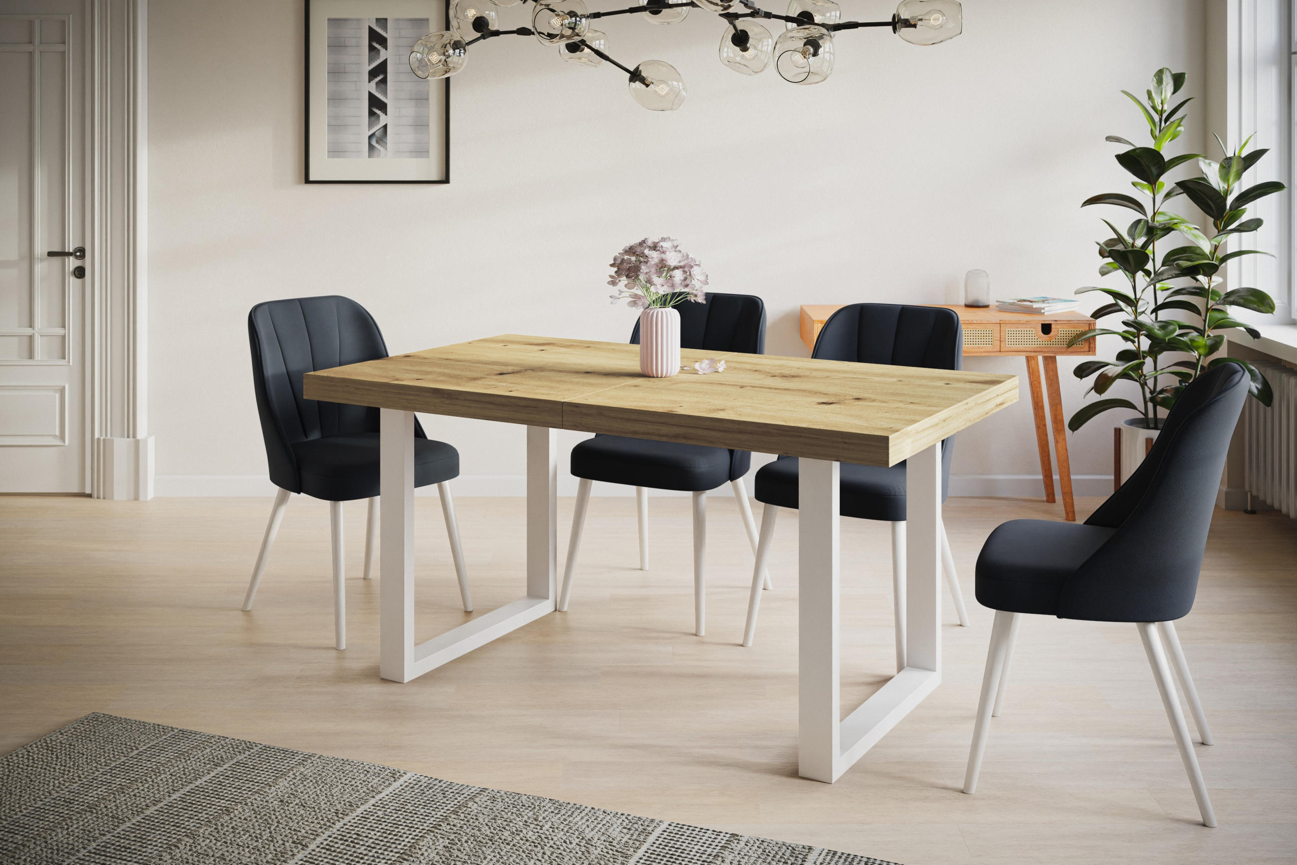 ESSZIMMERTISCH LOFT-U, ausziehbarer Tisch 160-260X90X77 cm, Farbe: ARTISAN, mit Metallbeinen in Farbe Weiß - Hellbraun/Weiß, Holzwerkstoff (160/90/77cm) - Alpi-Möbel