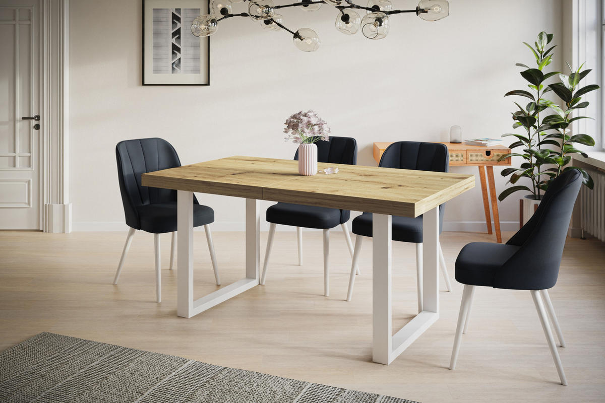 ESSZIMMERTISCH LOFT-U, ausziehbarer Tisch 140-240X80X77 cm, Farbe: ARTISAN, mit Metallbeinen in Farbe Weiß - Hellbraun/Weiß, Holzwerkstoff (140/80/77cm) - Alpi-Möbel