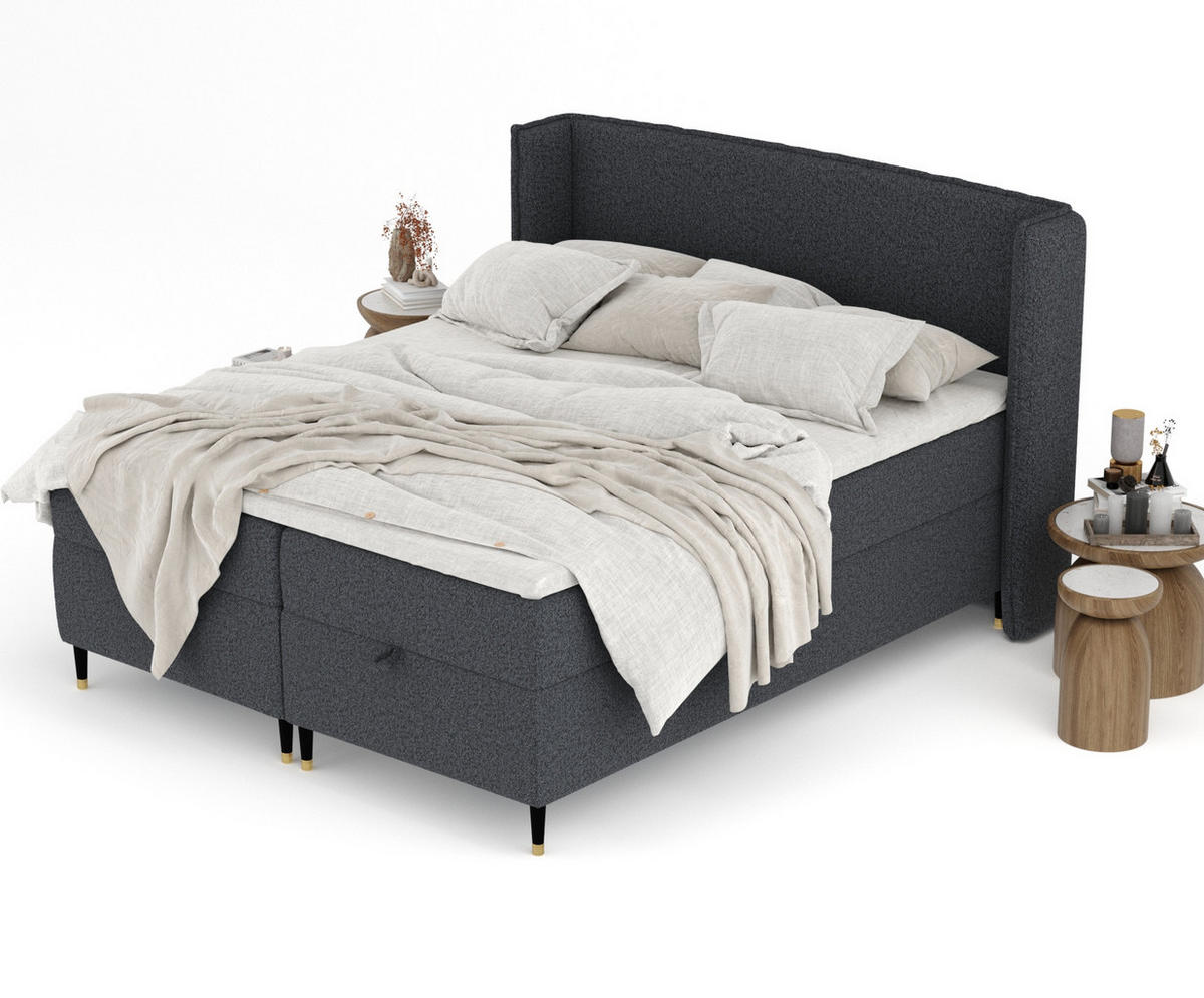 BOXBETT Monpelli Schwarz 160/200 cm mit Matratze und Topper - Schwarz, Holz/Holzwerkstoff (160/200cm) - Maison de Reve