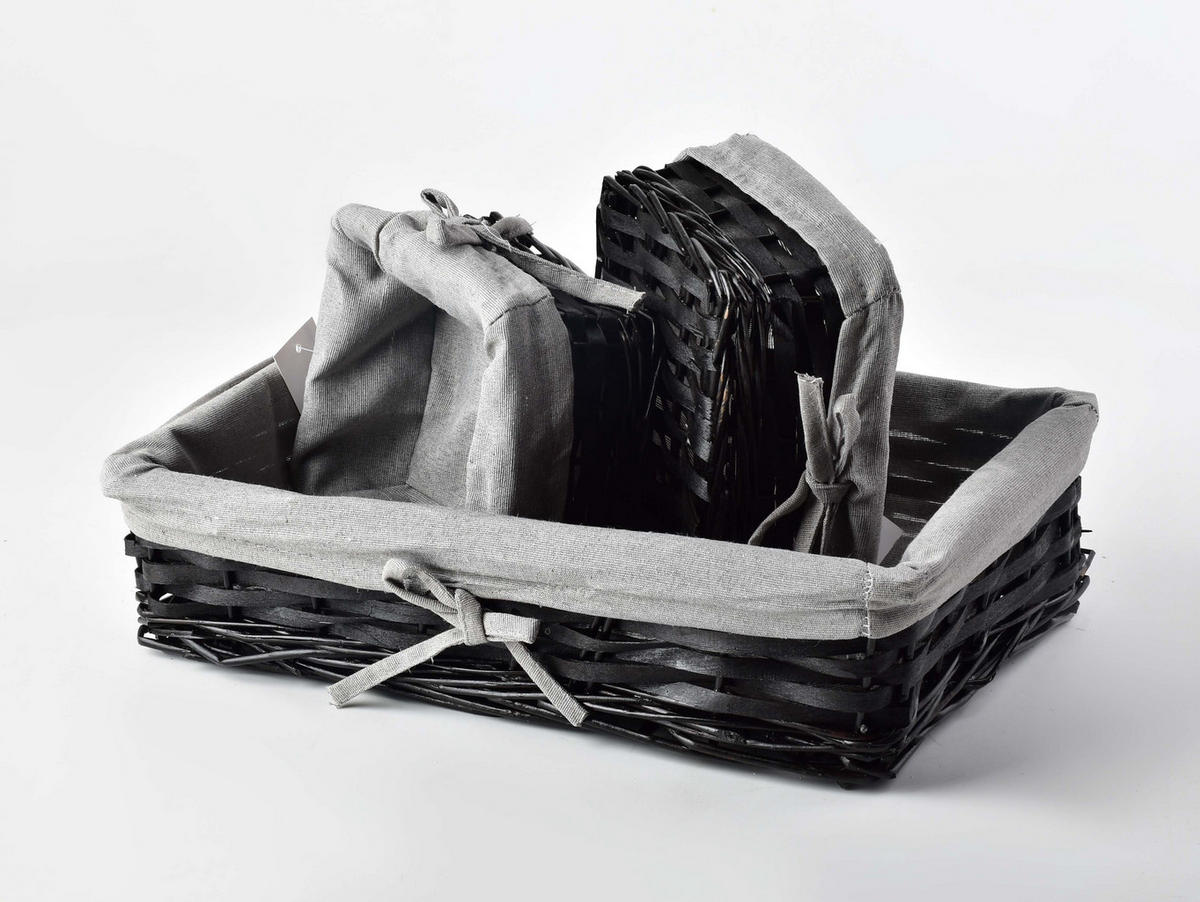 BROTKORB Will 3er Set Schwarz 24x35x8 cm Naturmaterial - Schwarz, Naturmaterialien (35/8/24cm) - Mondex