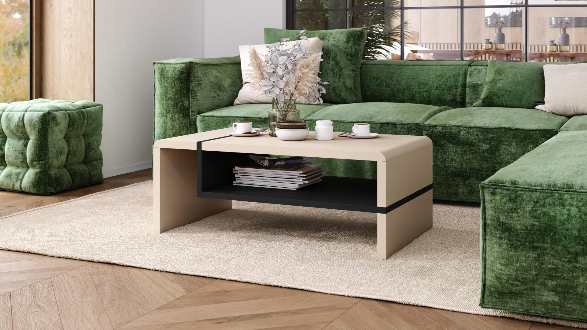 COUCHTISCH rechteckig Beige - Schwarz matt 100/60/40 cm - Beige/Schwarz, Holzwerkstoff (60/100/40cm) - designimpex