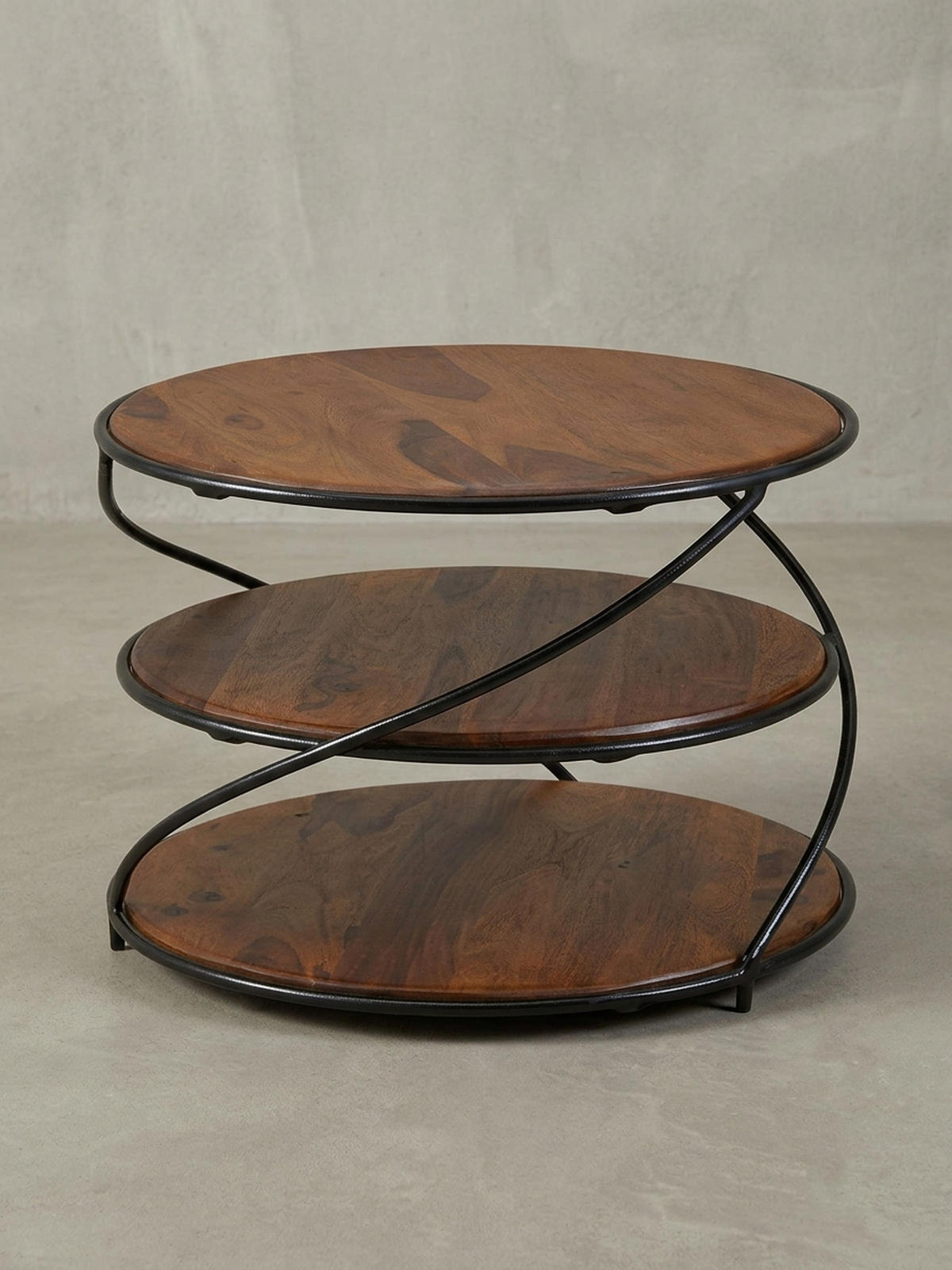 COUCHTISCH aus Sheesham-Massivholz, 58x58 cm, mit 3 Ablageflächen und außergewöhnlichem Design - Schwarz/Braun, Holz/Metall (58/58/40cm) - KADIMA DESIGN