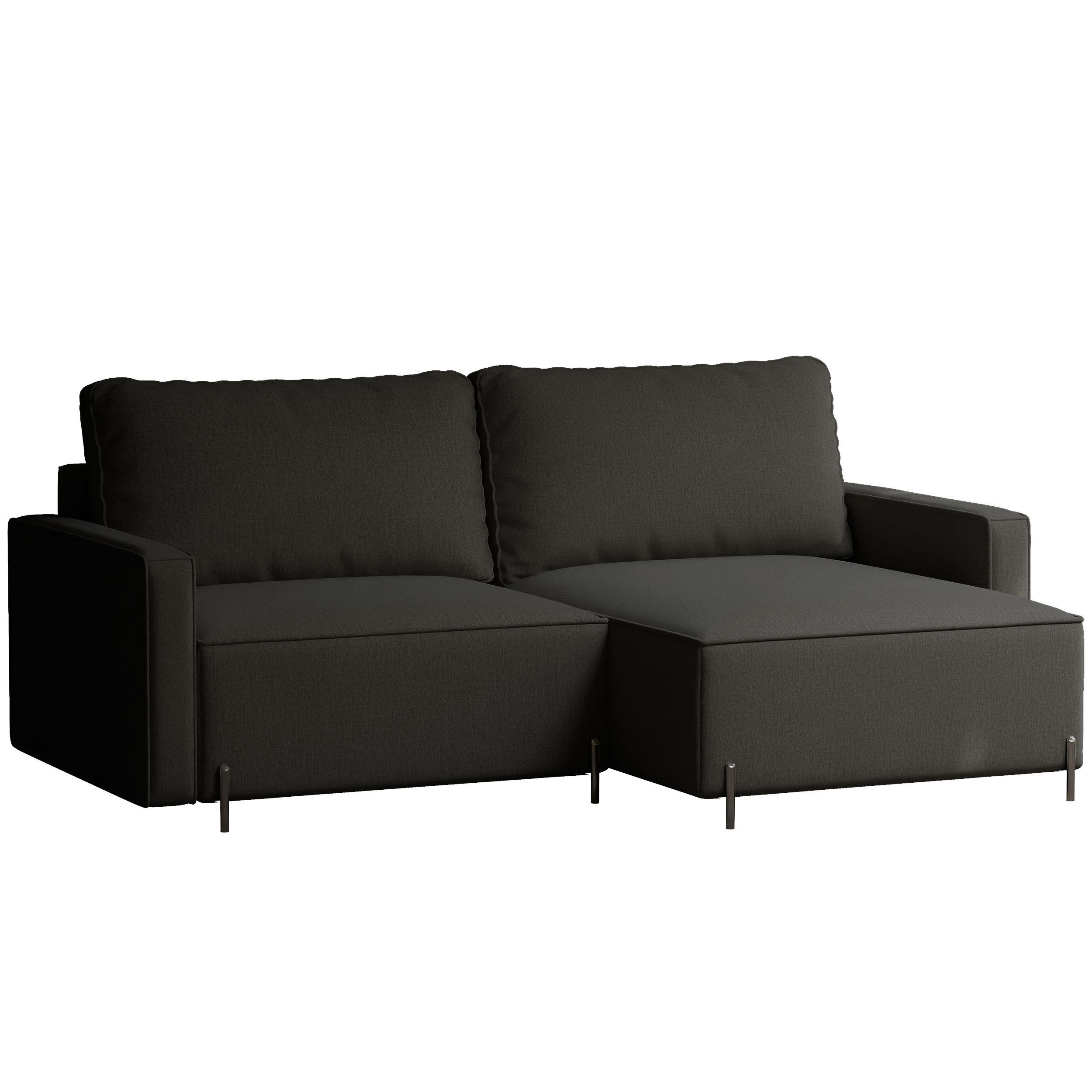 ECKSOFA LEO Rechts, mit Schlaffunktion und Bettkasten, Anthrazit - Anthrazit, Textil/Metall (229/148cm) - Idohome