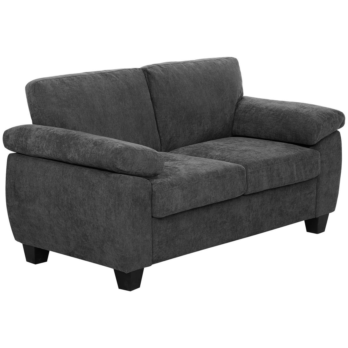 2-SITZER-SOFA DE-06598 156 cm dicke Federkernpolster, breite Armlehnen Dunkelgrau - Dunkelgrau, Holz/Textil (156/81/77cm) - ComfortXL