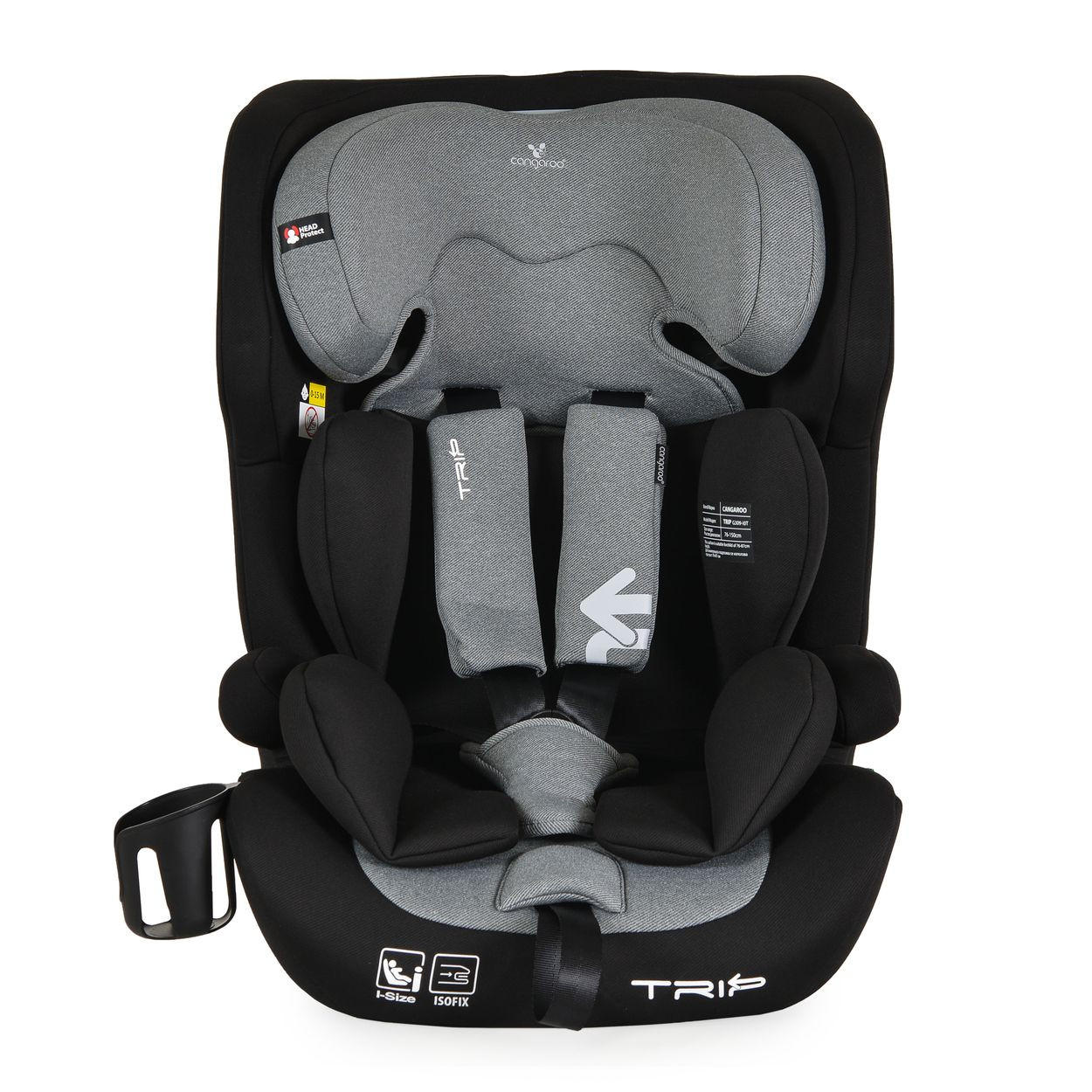 KINDERSITZ Trip i-Size grau (76-150cm) Isofix verstellbare Kopfstütze Gurt - Grau, Textil (40/60/45cm) - Cangaroo