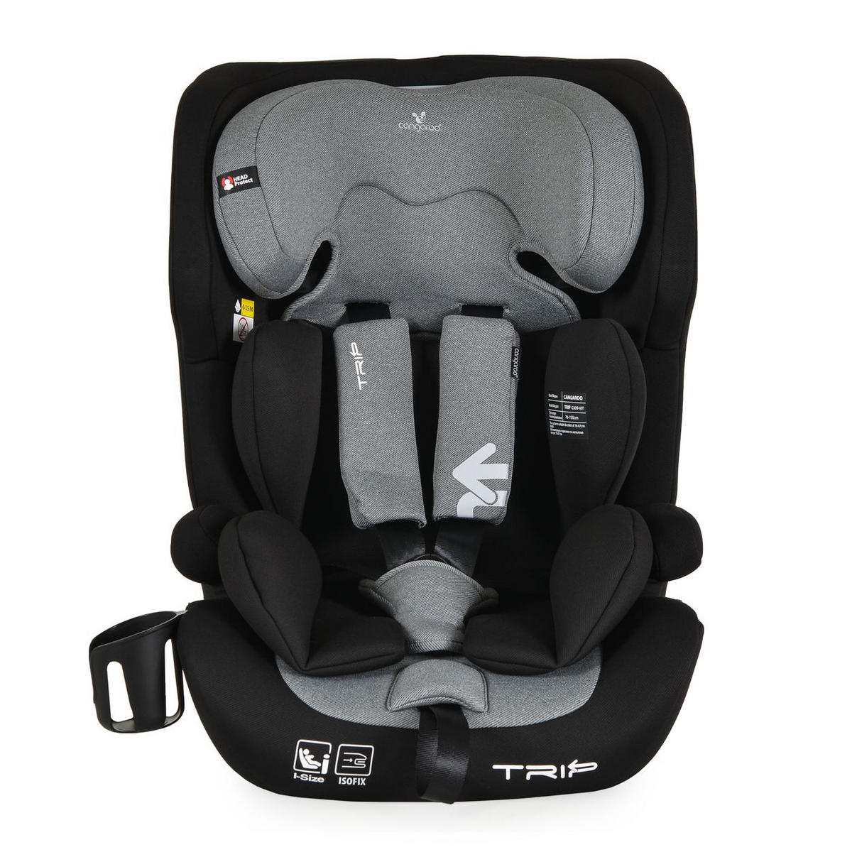 KINDERSITZ Trip i-Size grau (76-150cm) Isofix verstellbare Kopfstütze Gurt - Grau, Textil (40/60/45cm) - Cangaroo