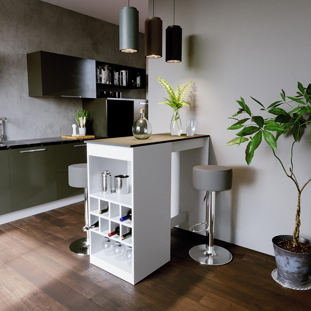 BARTISCH-SET Ross Weiß/Anthrazit 115 x 50 cm mit 2 Barhockern - Anthrazit/Weiß, Holzwerkstoff (50/115/104.6cm) - Vicco