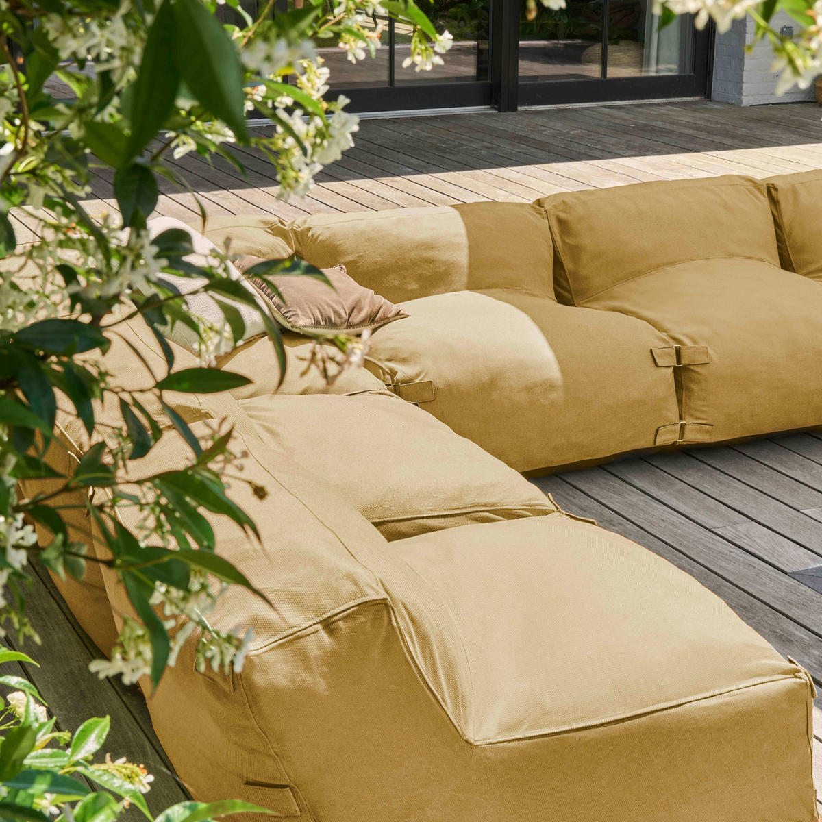 GARTENSOFA mit 8 Sitzplätzen, Hellgelb - Gelb, Textil - Oviala