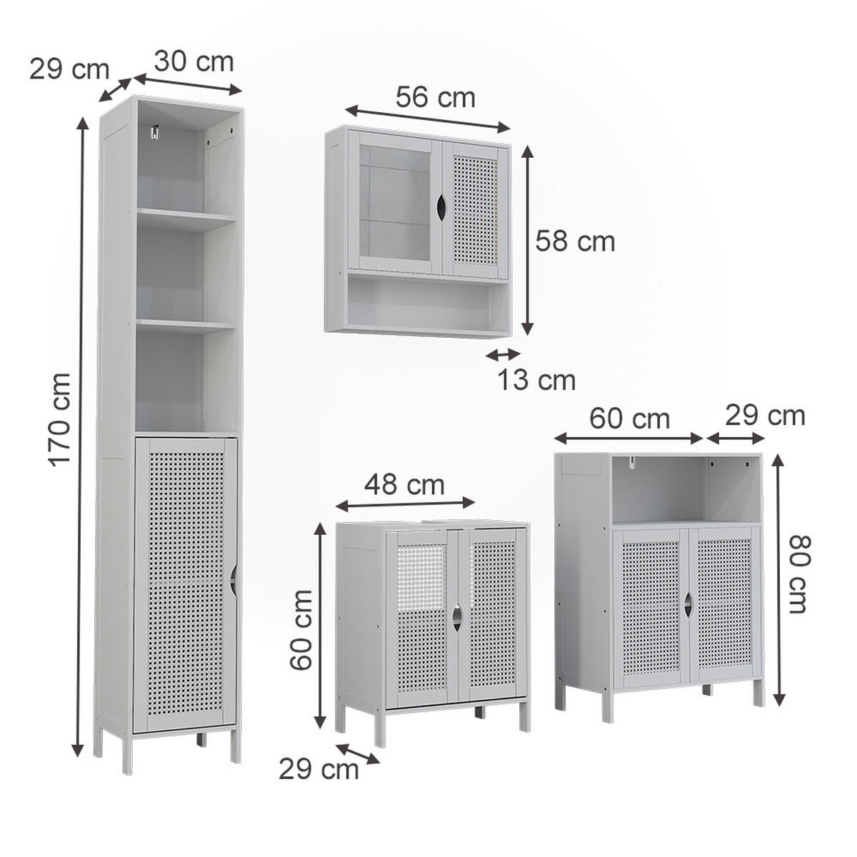 BADMÖBEL-SET Liora, Weiß, 4 Teile - Weiß, Holzwerkstoff (48/60/29cm) - Vicco