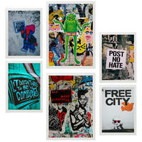 POSTER Set Mit 6 Graffiti Straßenkunst Wandschablonenanspruch A3 & A4 Weißer Rahmen - Weiß, Papier (29/3cm) - Nacnic