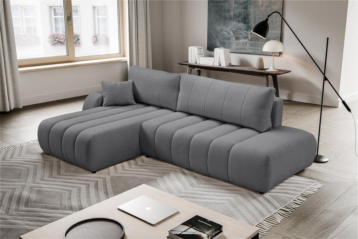 ECKSOFA BALOO mit Schlaffunktion 297x180 cm, Dunkelgrau, Links - Dunkelgrau, Holz/Textil (176/276cm) - DomoHome
