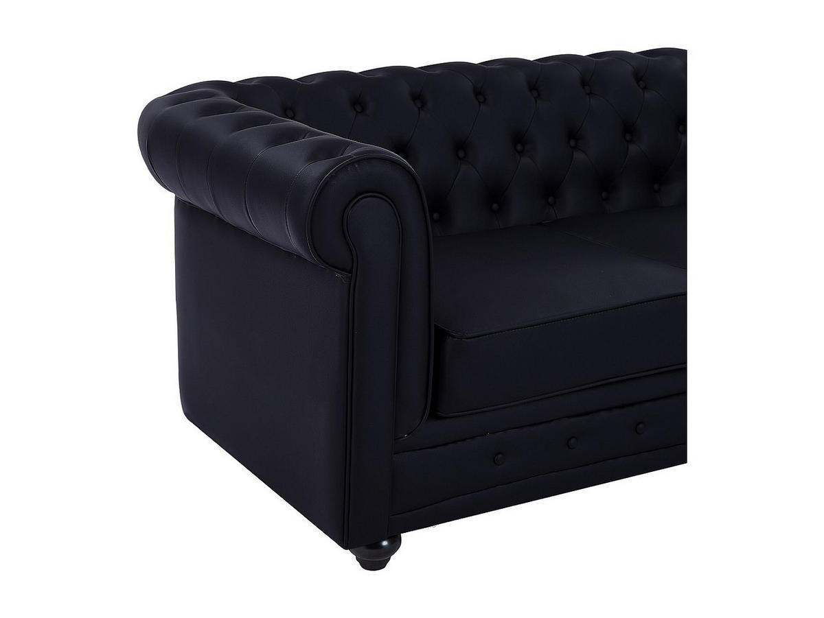 SOFAGARNITUR ohne Schlaffunktion - 6 -Sitzer - Kunstleder - schwarz - CHESTERFIELD - Schwarz, Leder (205/72/88cm) - Vente-Unique