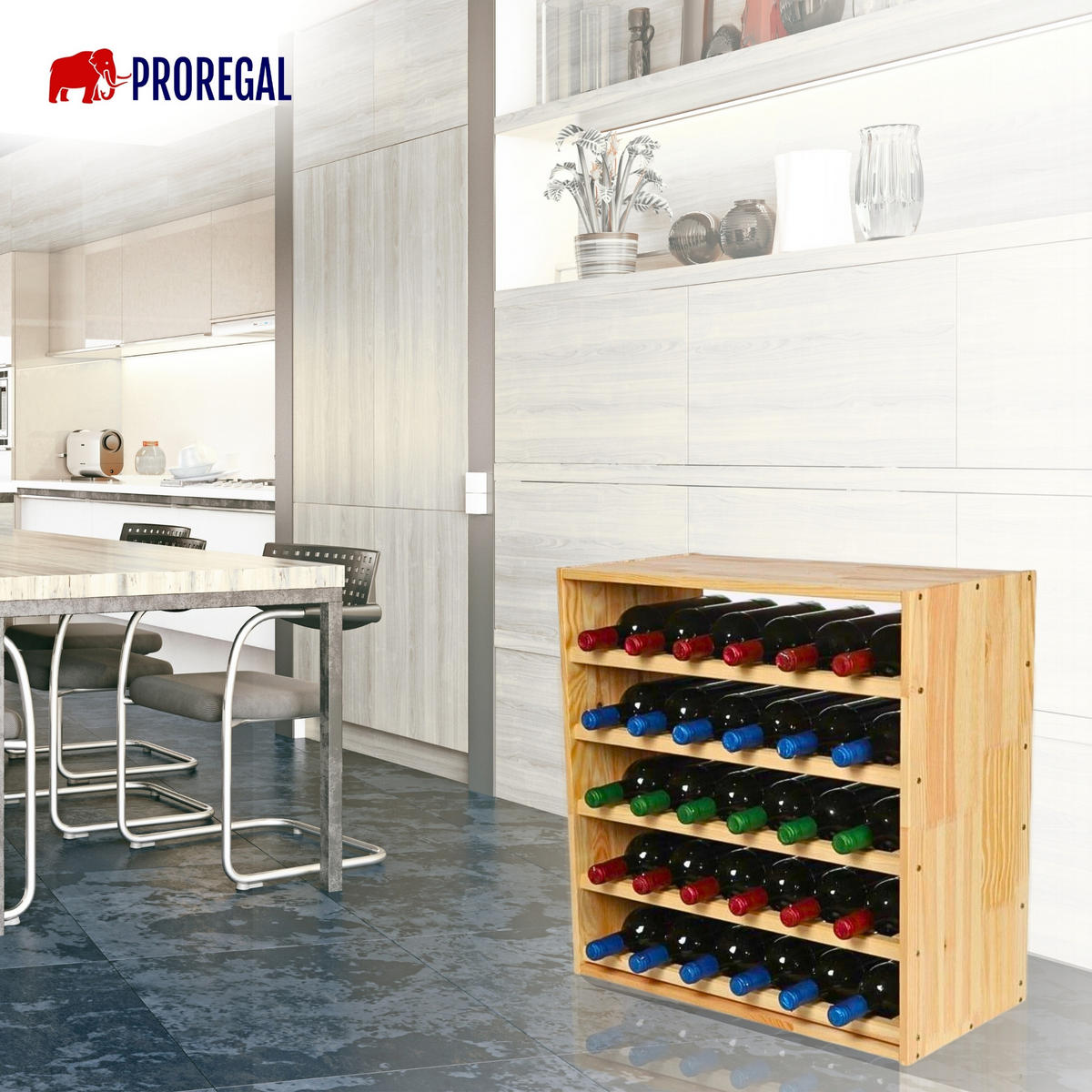 WEINREGAL Vincellar Mod 60x60x30 cm Standard Modul Für 30 Flaschen Massives Kiefernholz Natur - Naturfarben, Holz (60/60/30cm) - PROREGAL