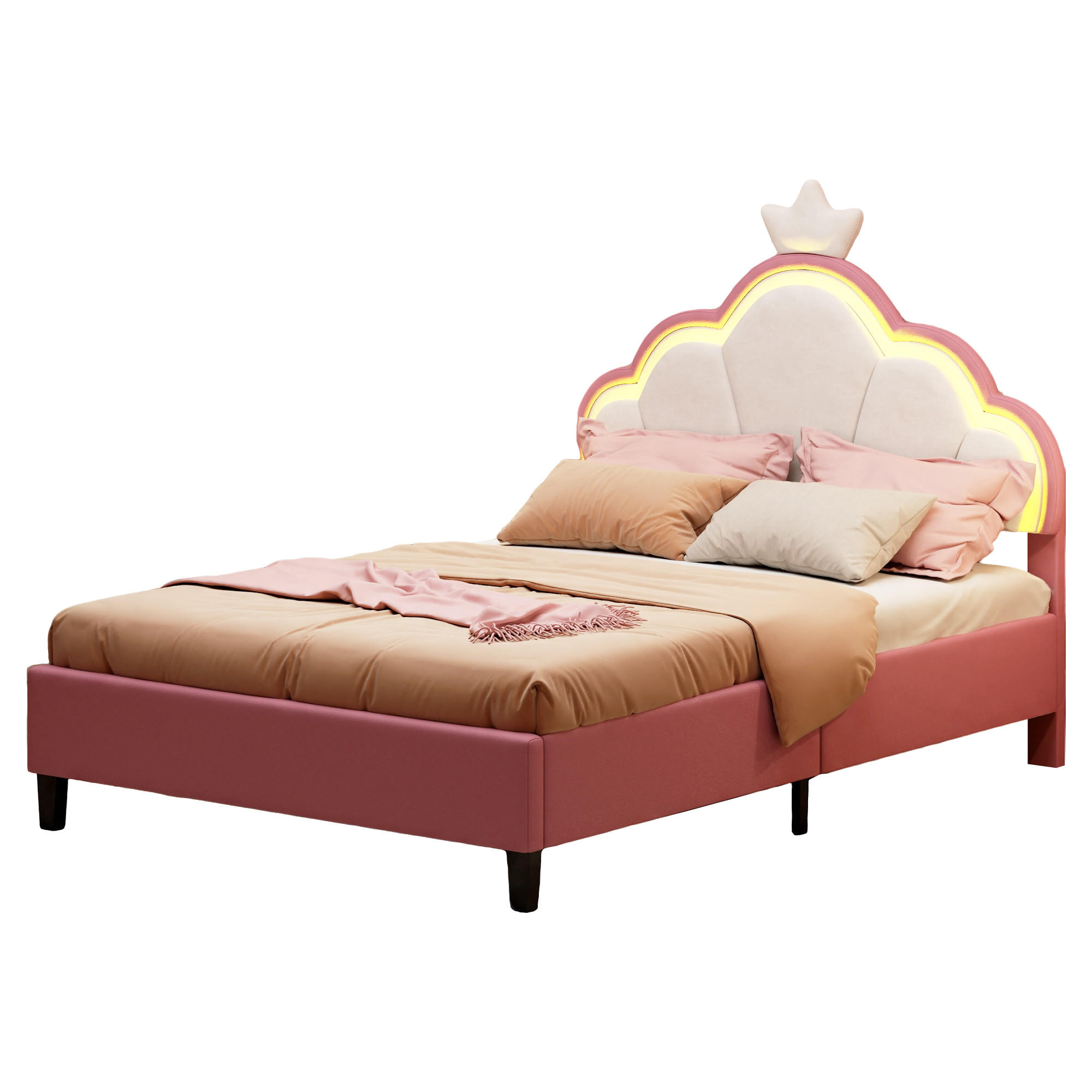KINDERBETT 140/200 cm, in Rosa Flanell, Lattenrost, Verstellbares Kopfteil - Pink, Holz/Textil - BPKADHY