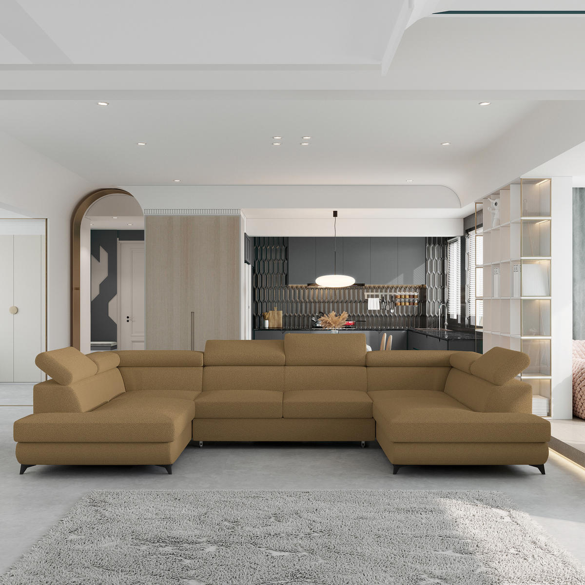 ROHOVÁ SEDAČKA VINTESSA med - černá/med, kov/dřevo (323/190cm) - MASSENO