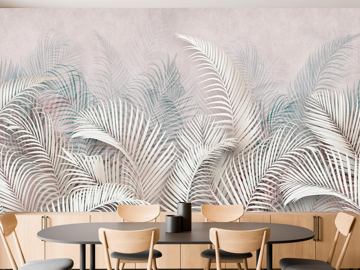 FOTOTAPETE für Schlafzimmer Tropische Blätter Palmenblätter Delikat 250x175 - Beige/Braun, Papier (250/175cm) - Muralo