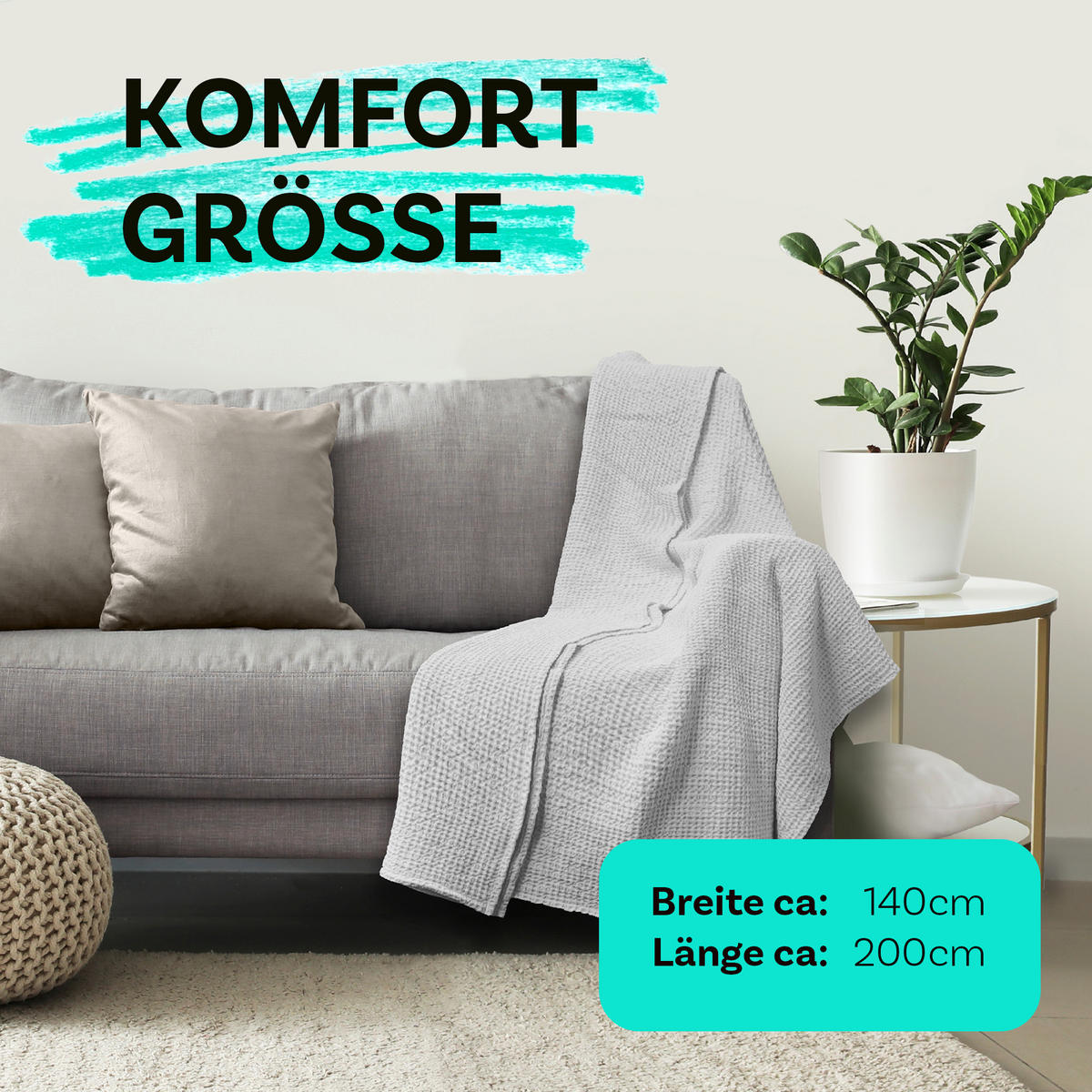 KUSCHELDECKE Waffelpiqué 140x200 cm Hellgrau - Hellgrau, Textil (140/200cm)