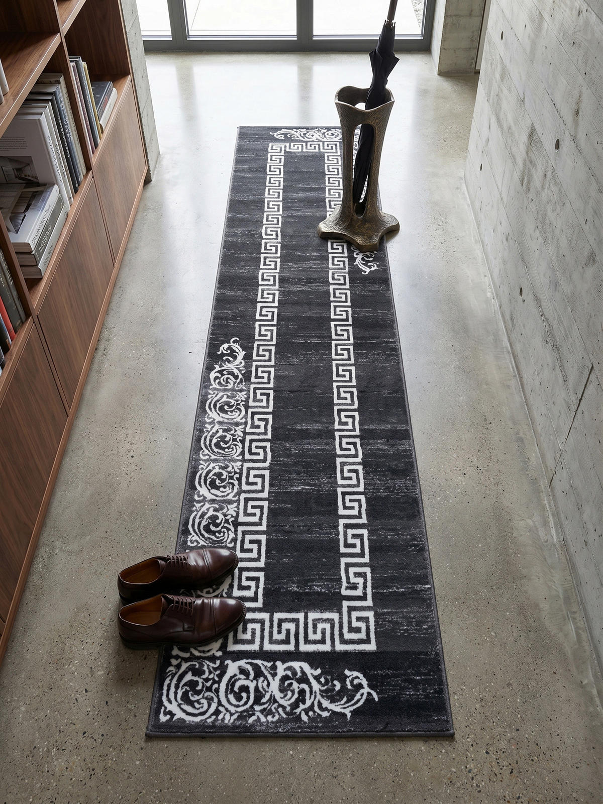 TEPPICH Kurzflor ASPEN in Grau, mit Mäander-Muster, 80 x 300 cm - Grau, Textil (80/300cm) - KADIMA DESIGN