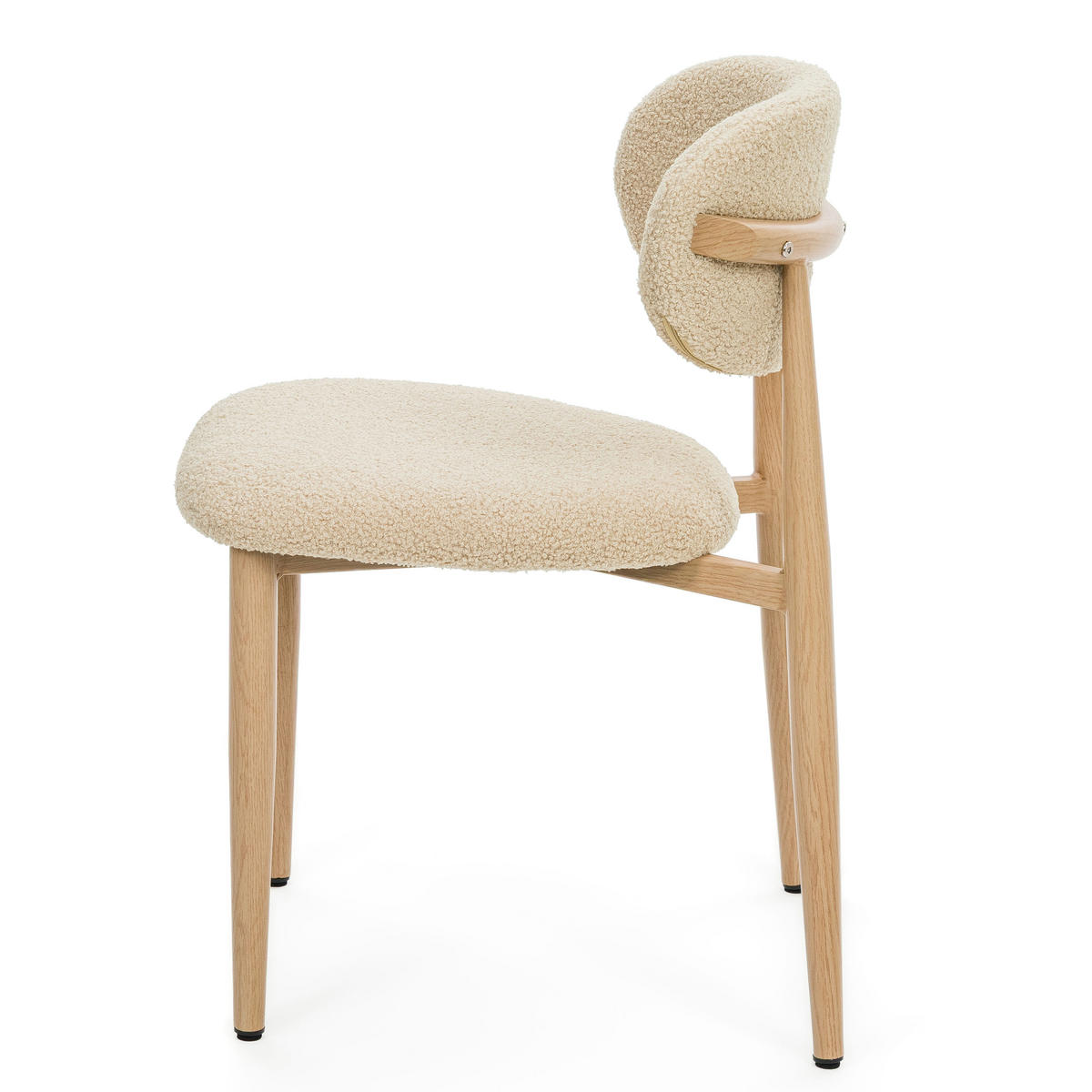 STUHL ALMO gepolstert Beine in Holzoptik - dunkelbeige - Boucle - Champagner/Eichefarben, Textil/Metall (47/77/54cm) - NEW HOME