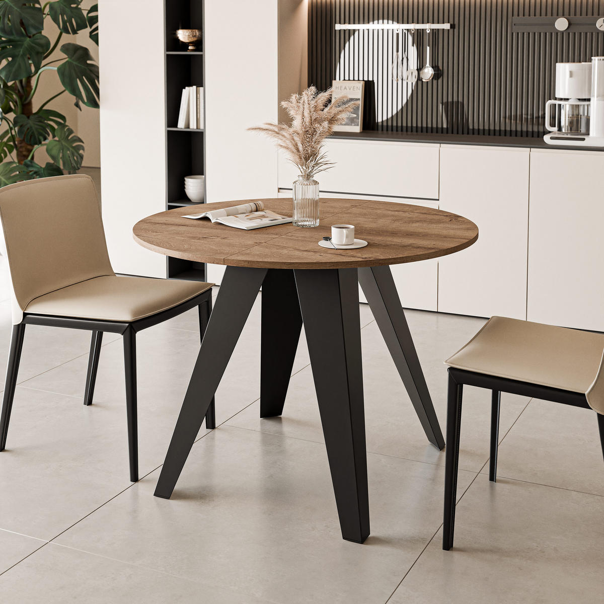 ESSTISCH ausziehbar auf MDF, Lefkas Eiche - Dunkelbraun/Schwarz, Holzwerkstoff (100/100/76cm) - Idohome